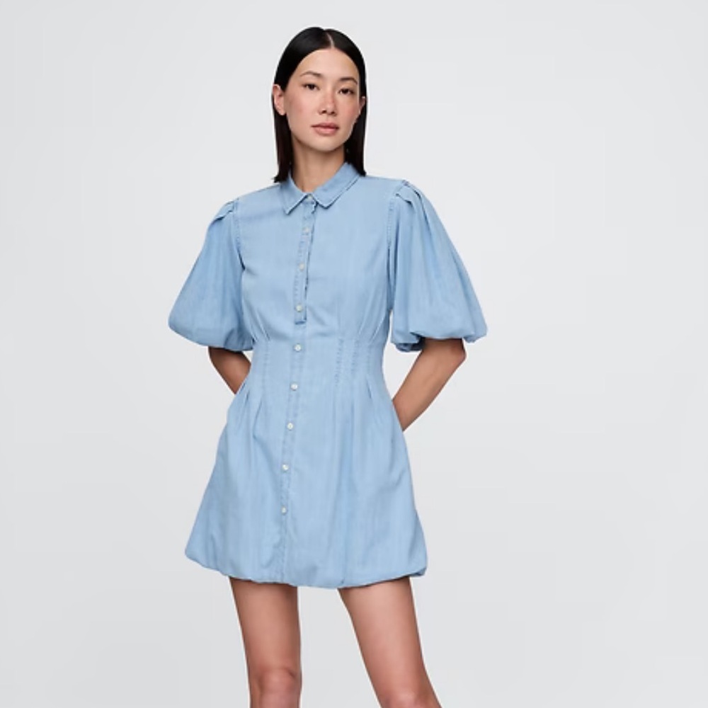 Denim Bubble Mini Shirtdress